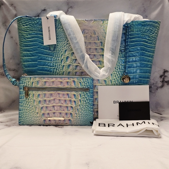 Brahmin Brooke Tote Bag in Cotton Candy Ombre Melbourne Leather w/ Zipper Pouch - Picture 2 of 14